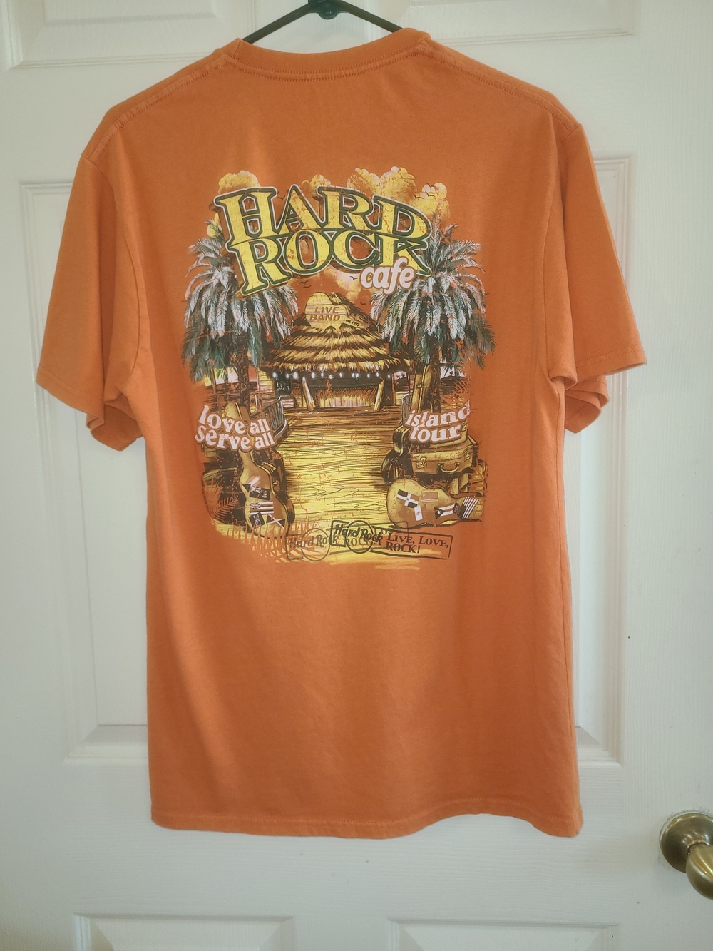 Hard Rock Cafe Men's Orange Short Sleeve Logo T-Shirt Size L